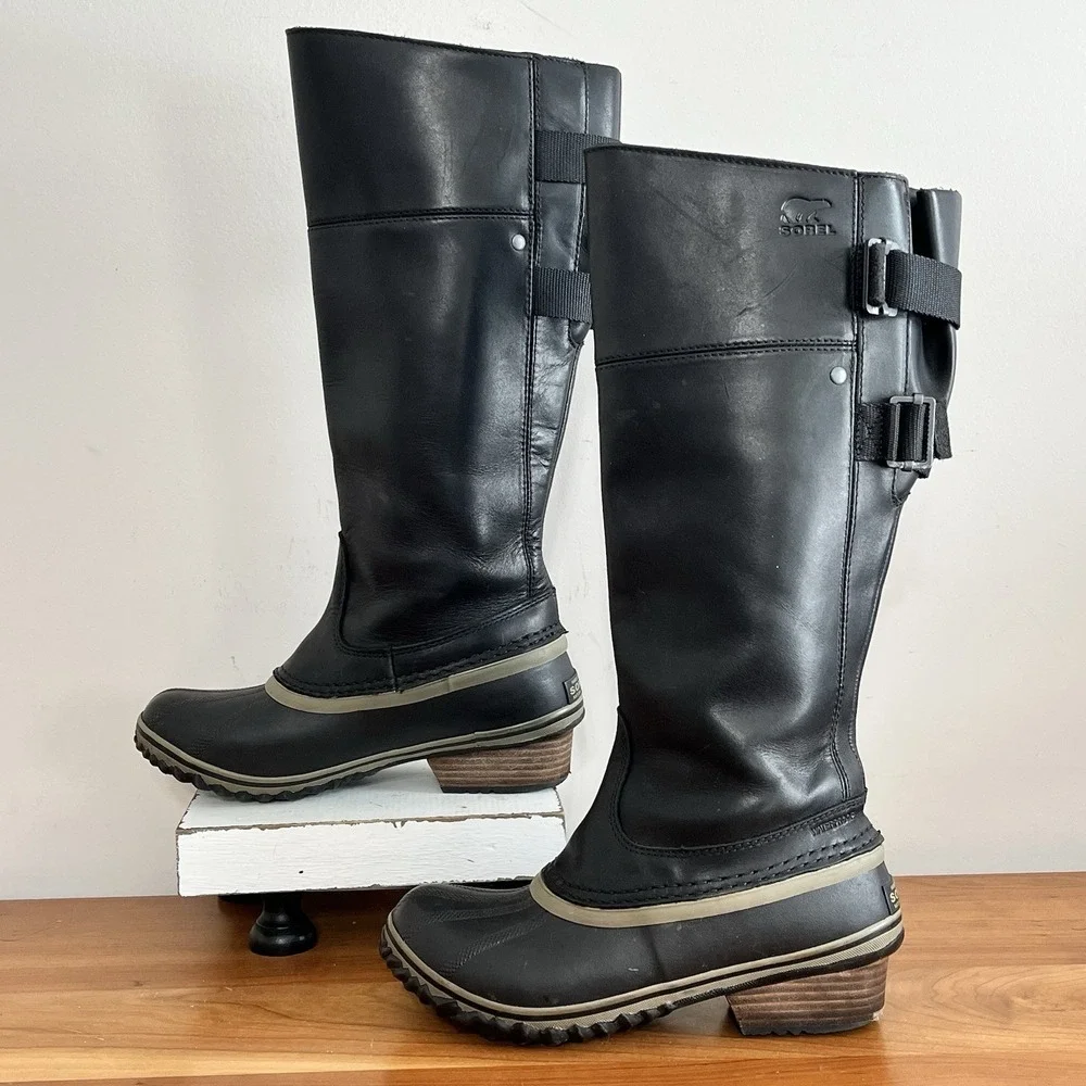 Sorel Slimpack II Lace Tall Waterproof Leather Winter Boots Black NL2557-010 6.5
